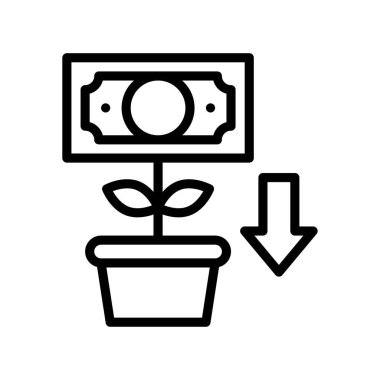 Ekonomik durgunluğa bağlı dolar, yapraklı ok ve çiçek saksı vektörleri çizgisel tarzda