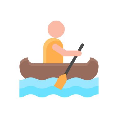 Hawaii ikonu ile ilişkili Hawaii teknesi erkek veya karakter ve su dalgaları vektörü düz stil