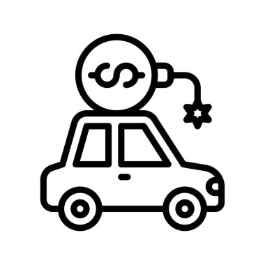 Ekonomik durgunluğa bağlı otomobil. Çizgisel olarak dolar ve dolar işareti vektörleri.