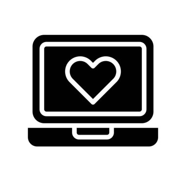 Kalp vektörlü dizüstü bilgisayar, sosyal medya katı tasarım simgesi