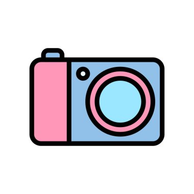 Yaz plajı ya da tatille ilgili yaz plaj kamerası. Düzenlenebilir felçli flaş vektörlü fotoğraflar için.