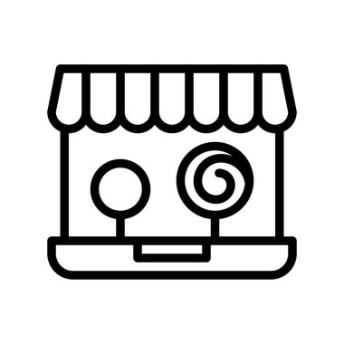 Çevrimiçi dükkan vektör illüstrasyonu, izole çizgi tasarım simgesi
