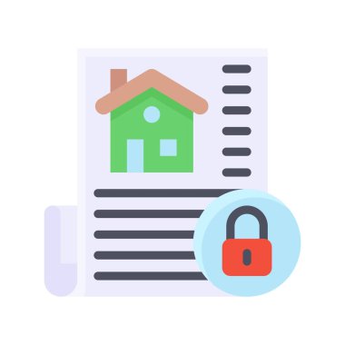 Ekonomik durgunlukla ilgili simgeler sayfası ev inşa ve kilit vektörleri düz stil