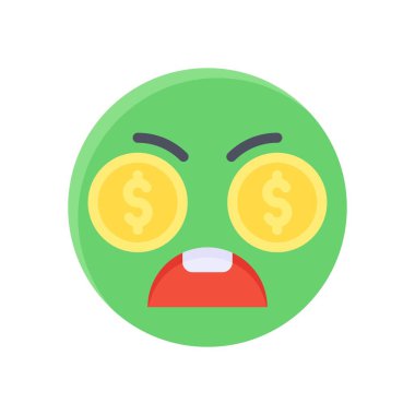 Ekonomik durgunluğa bağlı, dolarla ilgili emoji. Gözler ve yüz vektörleri düz şekilde.