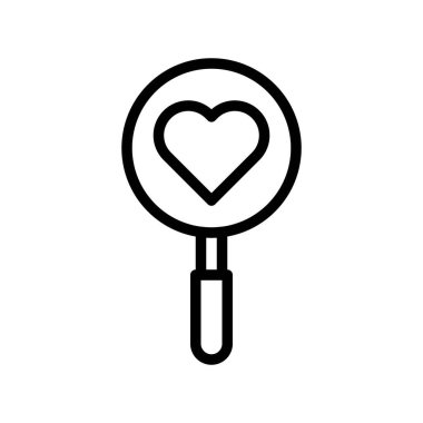 Büyütme cam vektörü, Valentine ve aşkla ilgili çizgi simgesi