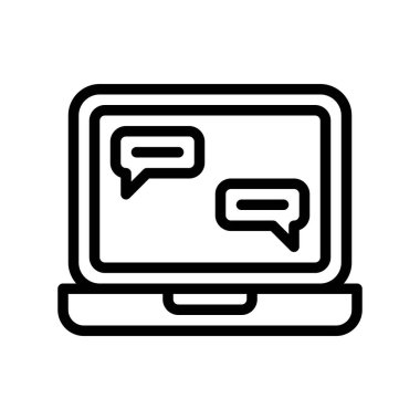 Sohbet kutusu vektörlü dizüstü bilgisayar, Sosyal medya çizgisi tasarım simgesi