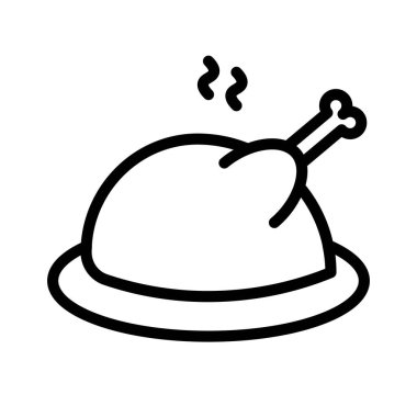 Izgara tavuk vektörü, barbekü ile ilgili çizgi tasarımı düzenlenebilir vuruş simgesi