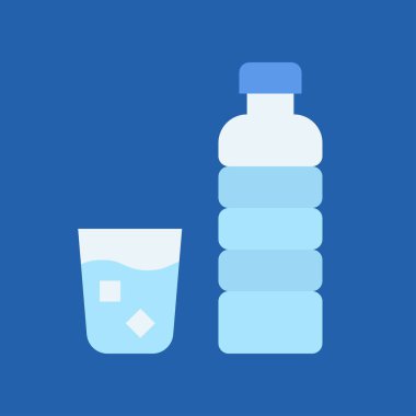 Su şişesi ve cam vektör çizimi, İçecek yassı tasarım simgesi