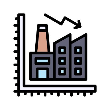 Ekonomik durgunlukla ilgili grafikler ve ok vektörleriyle düzenlenebilir vuruşlu fabrika