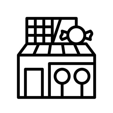 Şekerci dükkanı vektör çizimi, izole çizgi tasarım simgesi