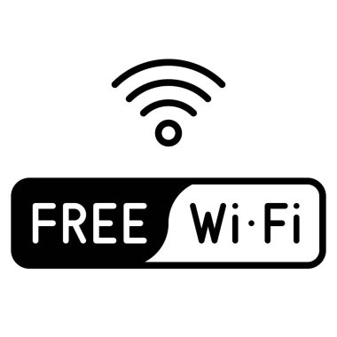 Sarı arkaplanda ücretsiz WiFi logo simgesi, vektör illüstrasyonu