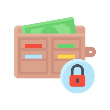 Ekonomik durgunlukla ilgili cüzdan, düz stil kilit ve düğme vektörlü dolar