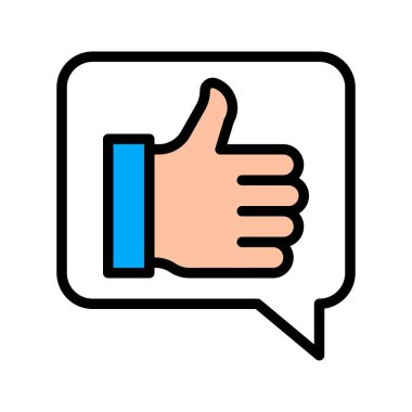 Konuşma kabarcığı vektöründe başparmak yukarı, sosyal medya biçiminde düzenlenebilir vuruş simgesi