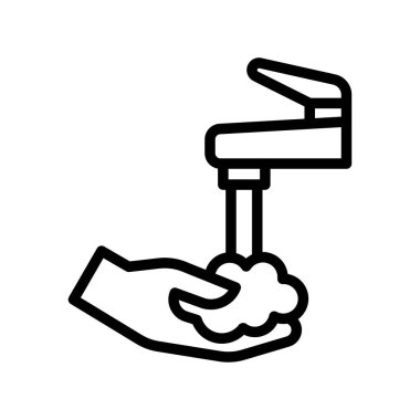 Su kabarcıkları ve su musluğuyla el yıkama ve hijyenle ilgili vektörü çizgisel tarzda kullanma.