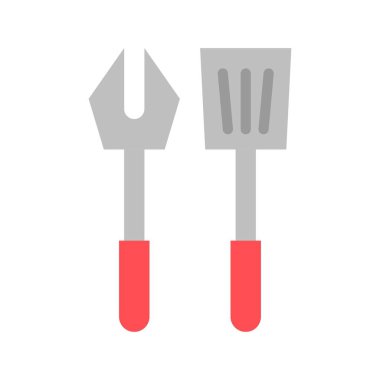 Çatal ve spatula vektörü, Barbeküyle ilgili düz tasarım simgesi