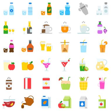 İçecek vektörü illüstrasyon seti, düz biçim simgesi