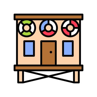 Bungalow vektörü, Yaz Tatili ile ilgili ikon düzenlenebilir ana hatları