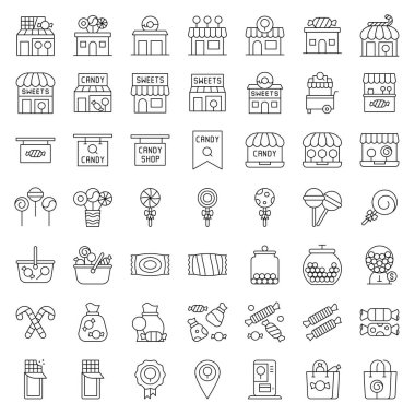 Şekerle ilgili vektör simgesi seti, satır tasarımı