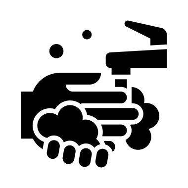 sabun köpükleri ve su musluğuyla el yıkama ve hijyenle ilgili su vektörünü katı tasarıma dökme.