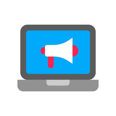 Dizüstü bilgisayar ekran vektörü, dijital pazarlama düz tasarım simgesi