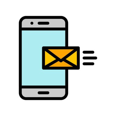 Posta vektörlü cep telefonu, sosyal medya ile doldurulmuş biçim düzenlenebilir vuruş simgesi