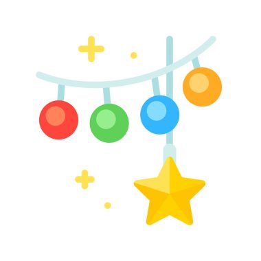 Noel ışıkları düz tasarım simgesi, vektör illüstrasyonu