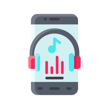 uygulama simgeleri, düz biçimli kulaklık ve düğme vektörleri ile ilgili cep telefonu ekranını ayarladı