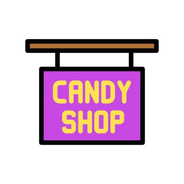 Şekerci dükkânı işaret vektör illüstrasyonu, doldurulmuş biçim simgesi düzenlenebilir taslağı