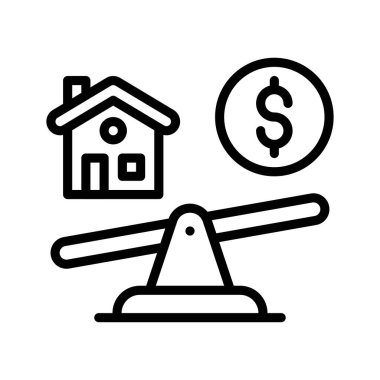 Ekonomik durgunlukla ilgili ev binası dolar penni ve kaydırma vektörleri çizgisel tarzda