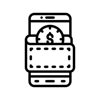 uygulama simgeleri cüzdan, dolar ve düğme vektörleri ile ilgili cep telefonu ekranını doğrusal biçiminde ayarla