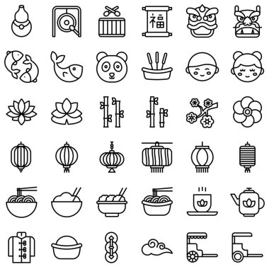 Çin 'in yeni yıl vektör simgesi seti, satır tasarımı