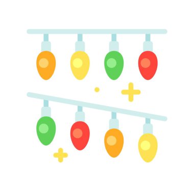 Noel ışıkları düz tasarım simgesi, vektör illüstrasyonu