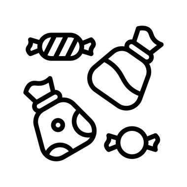 Şeker torbası vektör çizimi, izole çizgi tasarım simgesi