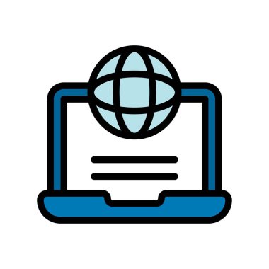 Düzenlenebilir felçli dizüstü bilgisayar ekran vektörü ile tele-iş veya telekomünikasyon bağlantılı küresel dünya bağlantısı