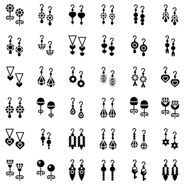 Earring Vector Illustration Set Solid Design Icon — Stock Vector