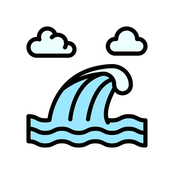 Hawaii Ikone Wasserwellen Oder Flutwellen Mit Wolkenvektor Mit Editierbarem Strich — Stockvektor