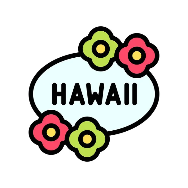 夏威夷图标相关的带有花卉的Hawaii板和可编辑笔划的文字矢量 — 图库矢量图片