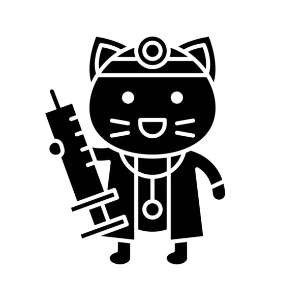 Cute Cat Avatar Vector Illustration Solid Style Icon — 스톡 벡터