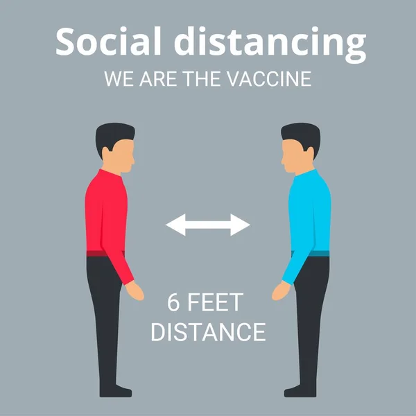 Covid 19関連者は社会的距離をとりテキストはワクチンベクターのイラストです — ストックベクタ