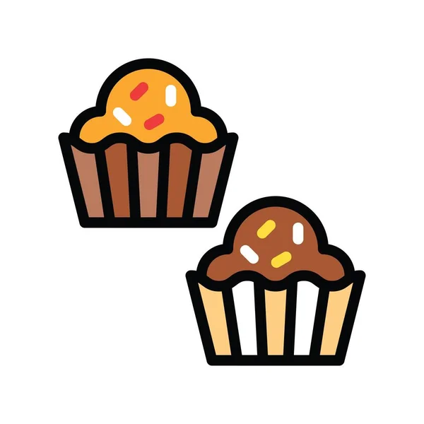 Süßigkeiten Und Süßigkeiten Verwandte Cupcakes Vektoren Mit Editierbaren Strichen — Stockvektor