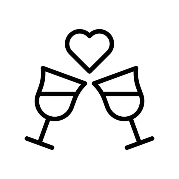 Wine Glass Vector Valentine Love Related Line Style Icon — Stock Vector