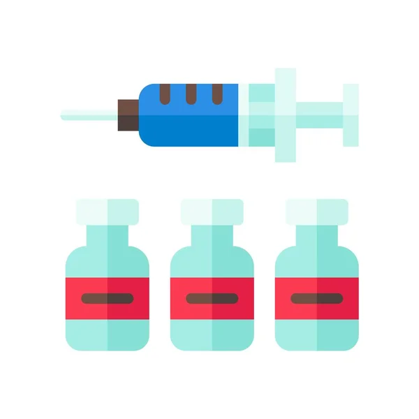 Inyección Relacionada Con Virus Corona Con Botellas Vector Estilo Plano — Vector de stock