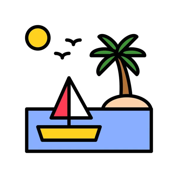 Sea Landscape Vector Zomer Vakantie Gerelateerde Gevulde Pictogram Bewerkbare Schets — Stockvector