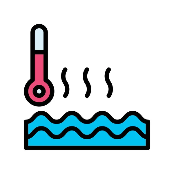 Klimabezogenes Thermometer Mit Wasserwellen Vektor Mit Editierbarem Strich — Stockvektor