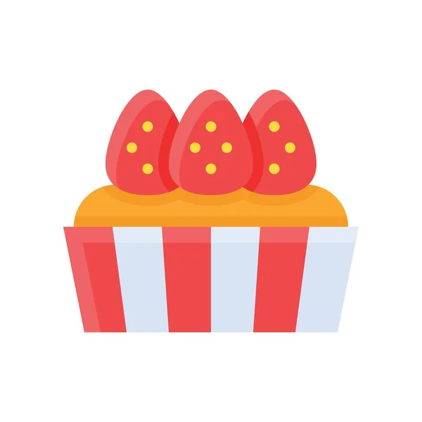 Zoete Snoep Gerelateerde Cupcakes Met Aardbeienvectoren Platte Ontwerpen — Stockvector