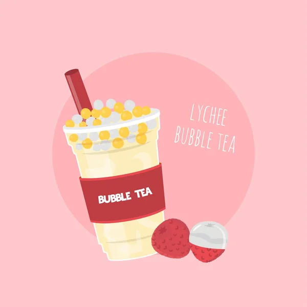 Lynchee Bubble Tea Oder Pearl Milch Tea Vektor Illustration — Stockvektor