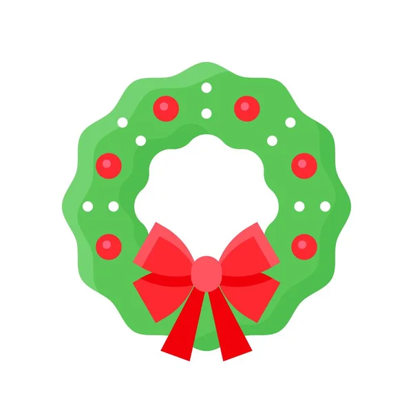 Christmas Wreath Vector Illustration Flat Style Icon — Stock Vector