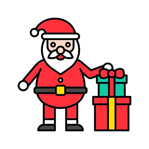 Kerstman Met Geschenkdoos Vector Kerstdag Gerelateerde Gevulde Pictogram — Stockvector