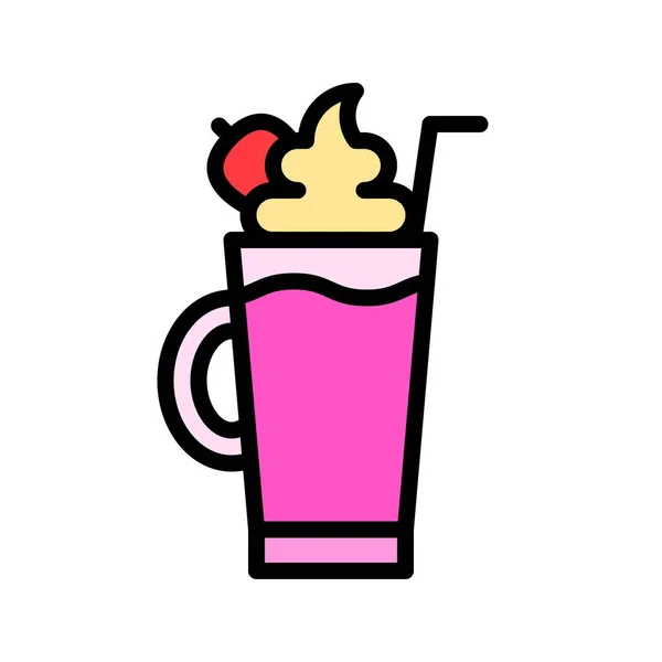 Strawberry Milkshake Vector Bebida Llena Icono Estilo Editable Golpe — Vector de stock