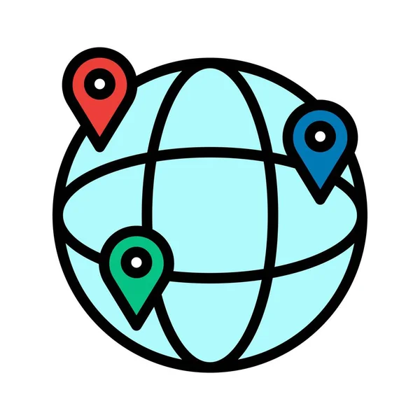 Télétravail Télétravail Localisation Connexe Pointeurs Gps Sur Vecteur Mondial Avec — Image vectorielle